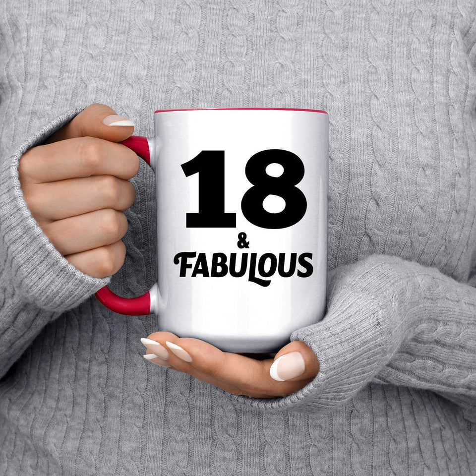 18th Birthday 18 & Fabulous - 15oz Accent Mug Red