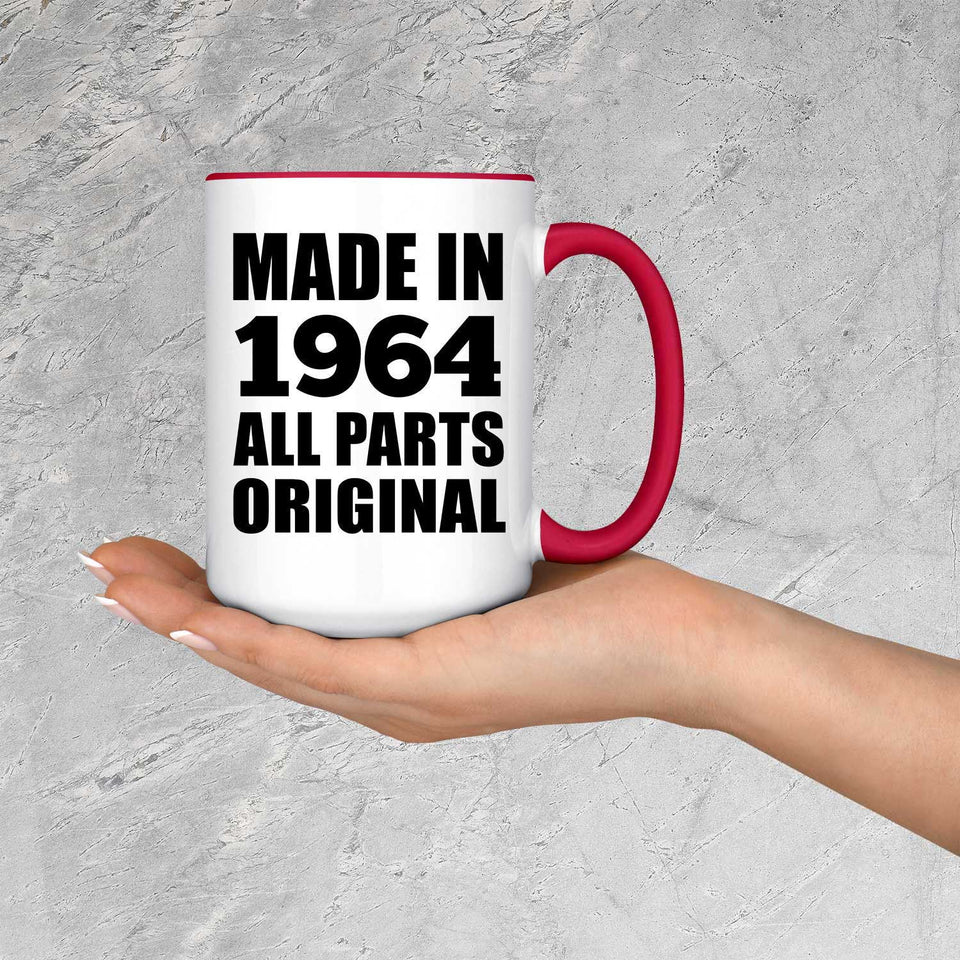 60th Birthday Made in 1964 All Parts Original - 15oz Accent Mug Red