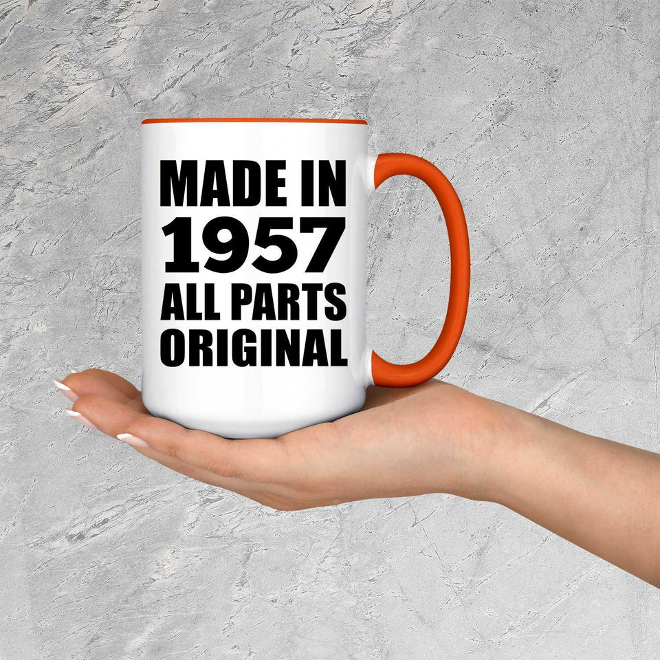 67th Birthday Made in 1957 All Parts Original - 15oz Accent Mug Orange