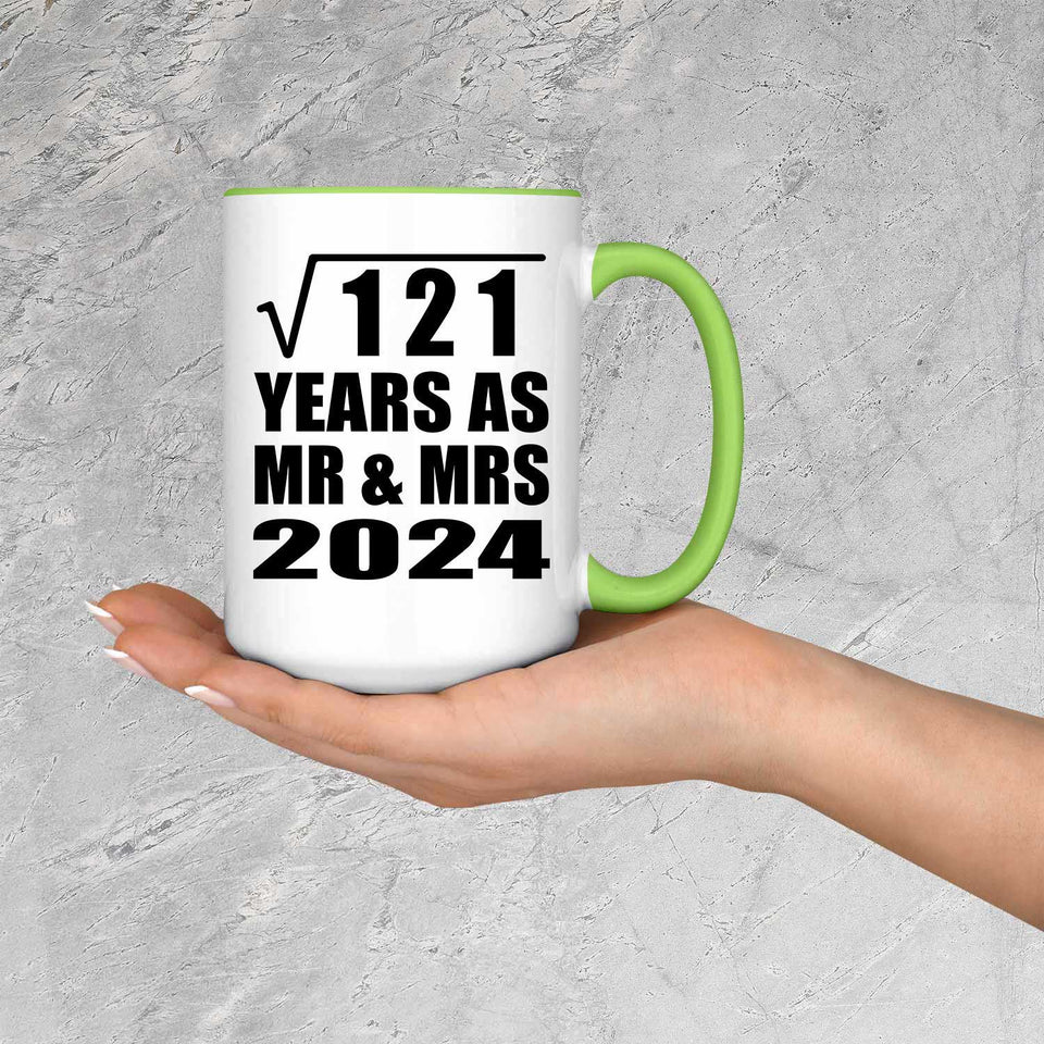 11th Anniversary Square Root of 121 Years As Mr & Mrs 2024 - 15oz Accent Mug Green