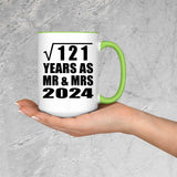 11th Anniversary Square Root of 121 Years As Mr & Mrs 2024 - 15oz Accent Mug Green