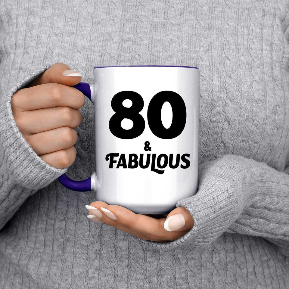 80th Birthday 80 & Fabulous - 15oz Accent Mug Purple