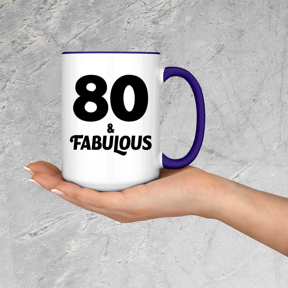 80th Birthday 80 & Fabulous - 15oz Accent Mug Purple