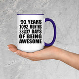 91st Birthday 91 Years 1092 Months 33237 Days Of Awesome - 15oz Accent Mug Purple