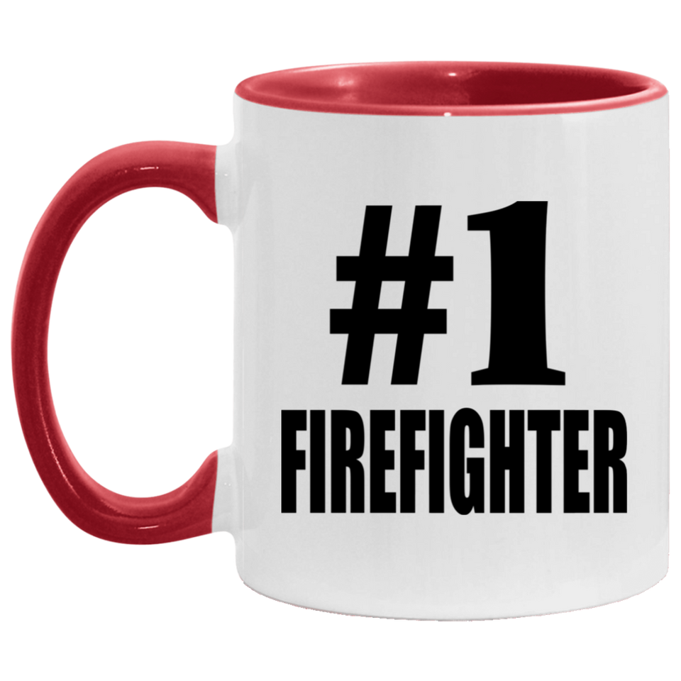 Number One #1 Firefighter - 11oz Accent Mug Red