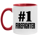 Number One #1 Firefighter - 11oz Accent Mug Red