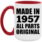67th Birthday Made in 1957 All Parts Original - 15oz Accent Mug Red