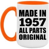 67th Birthday Made in 1957 All Parts Original - 15oz Accent Mug Orange