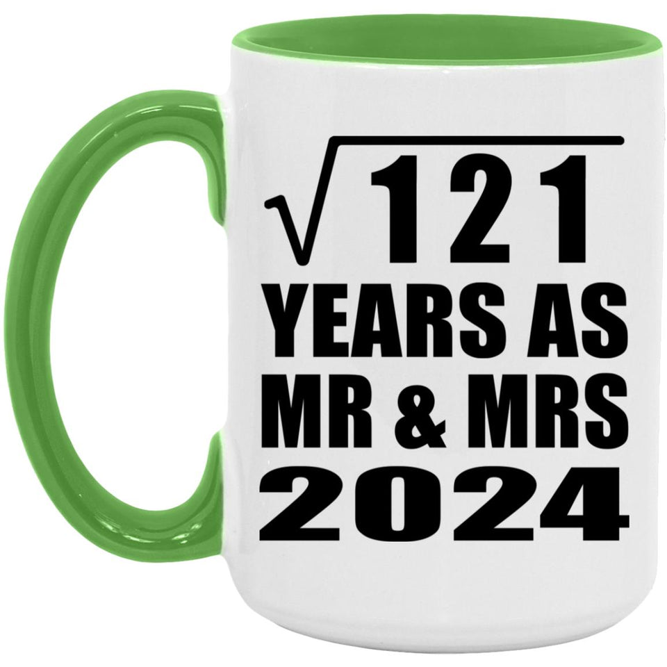 11th Anniversary Square Root of 121 Years As Mr & Mrs 2024 - 15oz Accent Mug Green