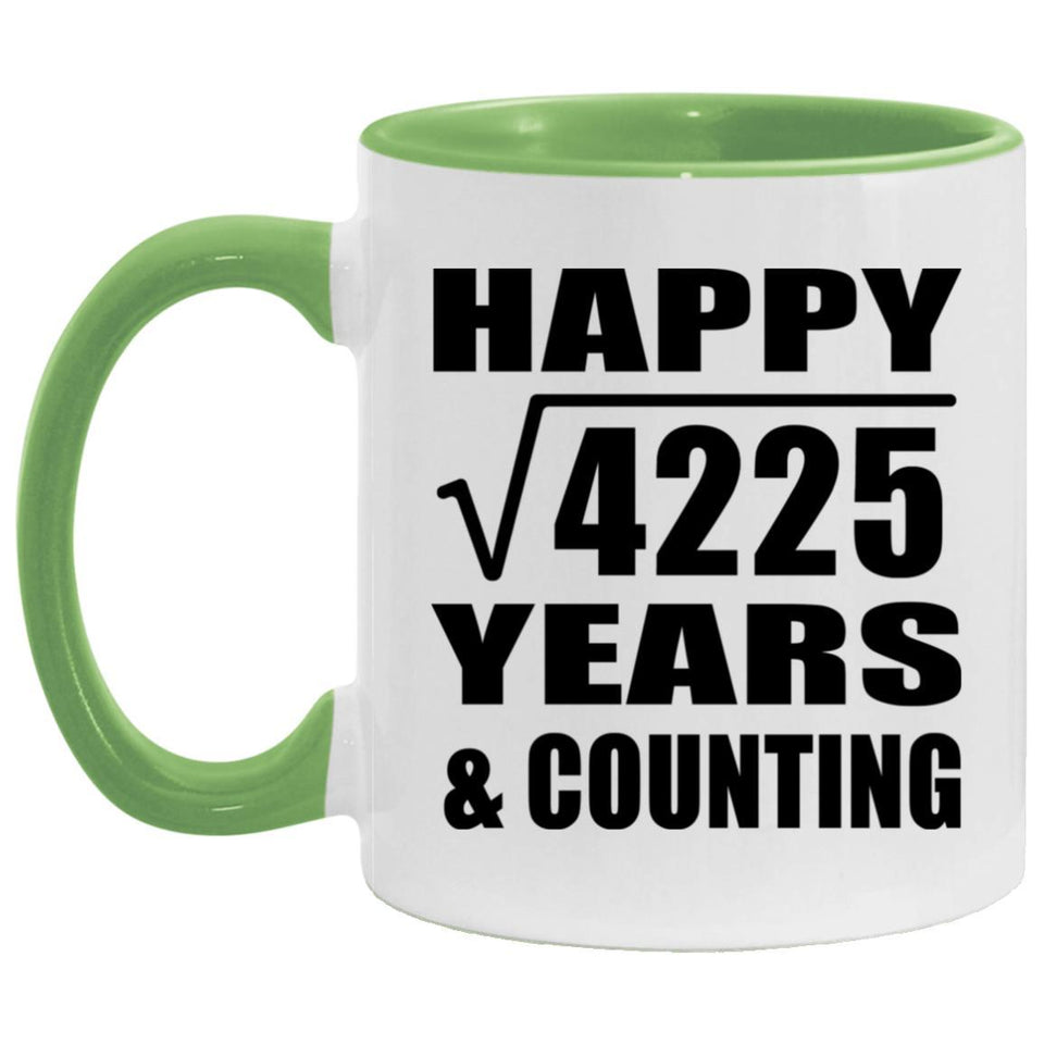 Happy 65th Anniversary Square Root of 4225 Years & Counting - 11oz Accent Mug Green