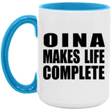 Oina Makes Life Complete - 15oz Accent Mug Blue