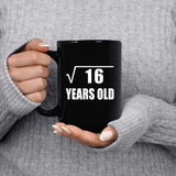 4th Birthday Square Root of 16 Years Old - 15oz Coffee Mug Black