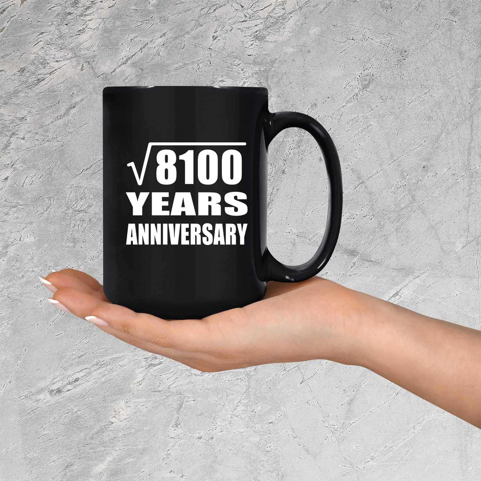 90th Anniversary Square Root of 8100 Years Anniversary - 15oz Coffee Mug Black