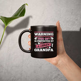 Warning This Girl Is Protected by A Crazy Grandpa - 11 Oz Coffee Mug Black