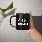 4th Birthday Square Root of 16 Years Old - 11oz Coffee Mug Black