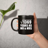 37th Anniversary Square Root of 1369 Years As Mr & Mrs - 11oz Coffee Mug Black