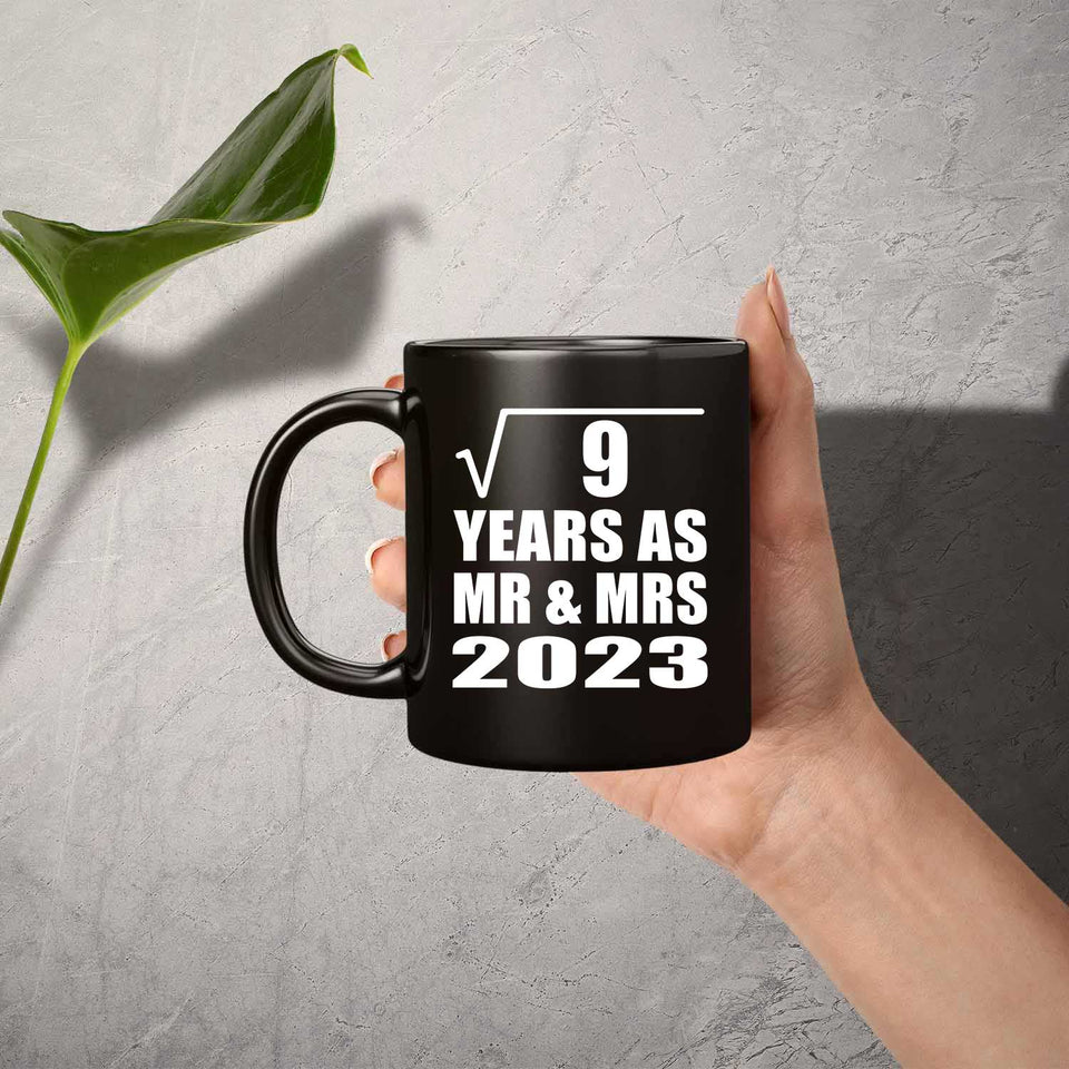 3rd Anniversary Square Root of 9 Years As Mr & Mrs 2023 - 11oz Coffee Mug Black