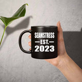 Seamstress Established EST. 2023 - 11oz Coffee Mug Black