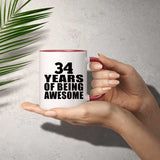 34th Birthday 34 Years Of Being Awesome - 11oz Accent Mug Red