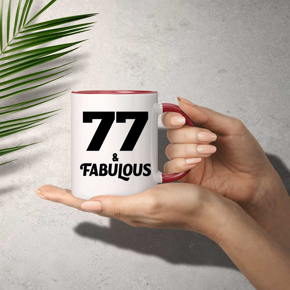 77th Birthday 77 & Fabulous - 11oz Accent Mug Red