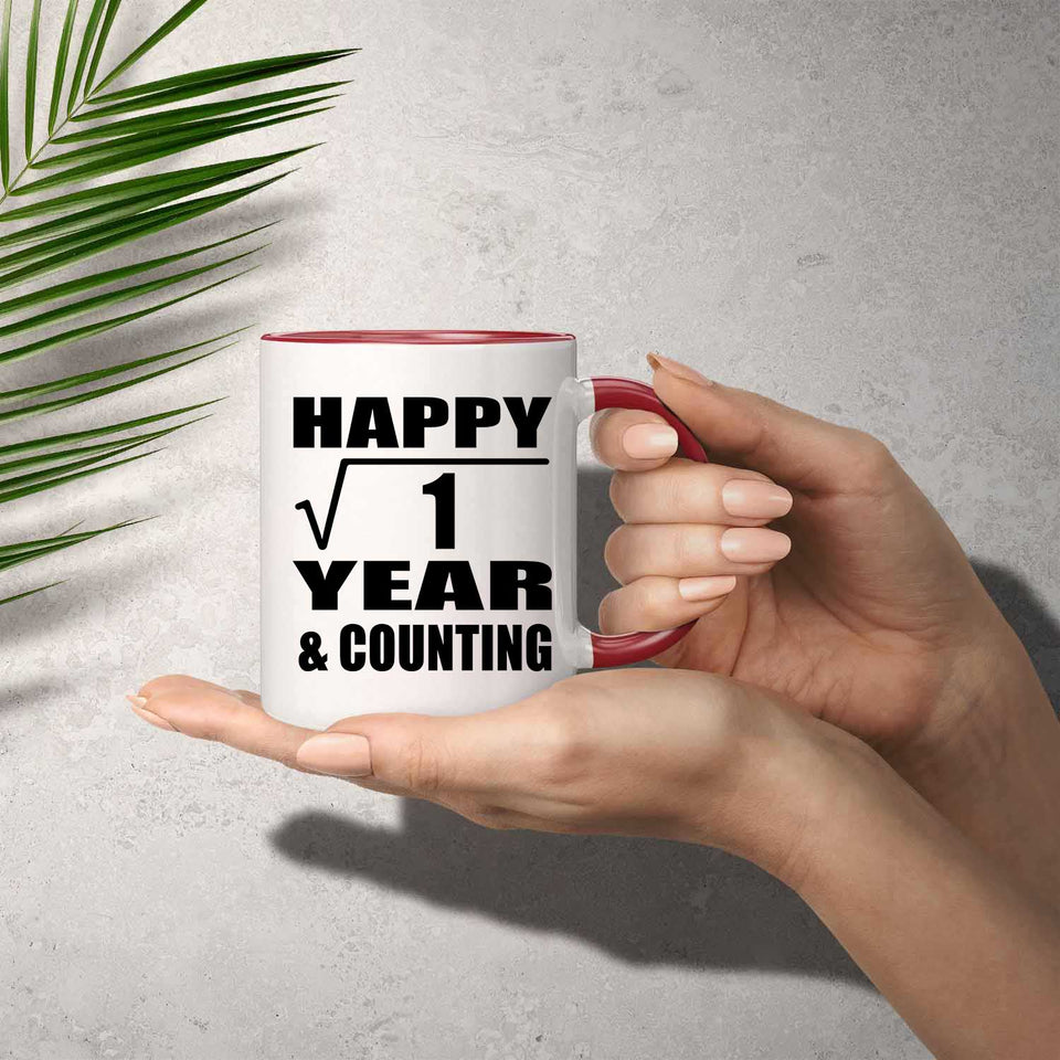 Happy 1st Anniversary Square Root of 1 Year & Counting - 11oz Accent Mug Red
