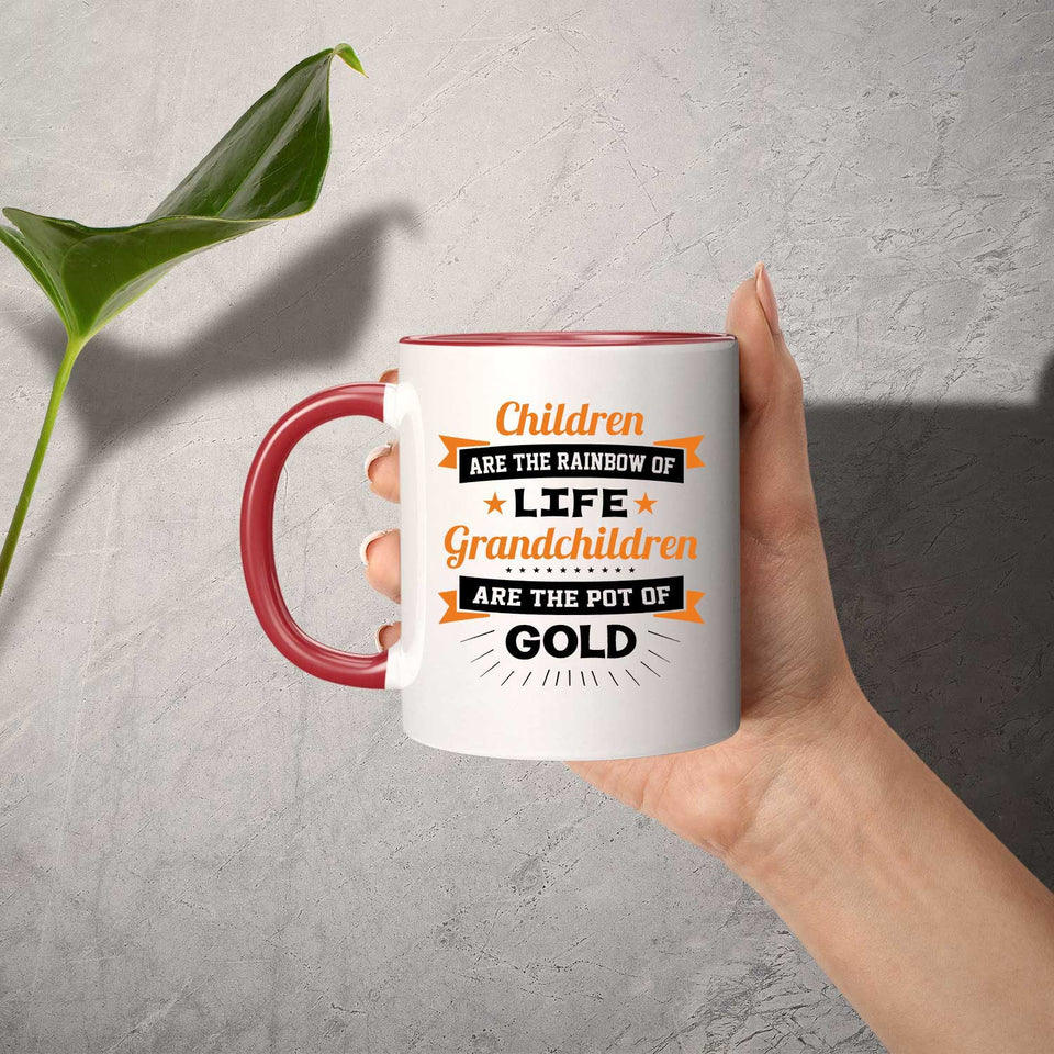 Children Are Rainbow Of Life, Grandchildren Are Pot Of Gold - 11oz Accent Mug Red