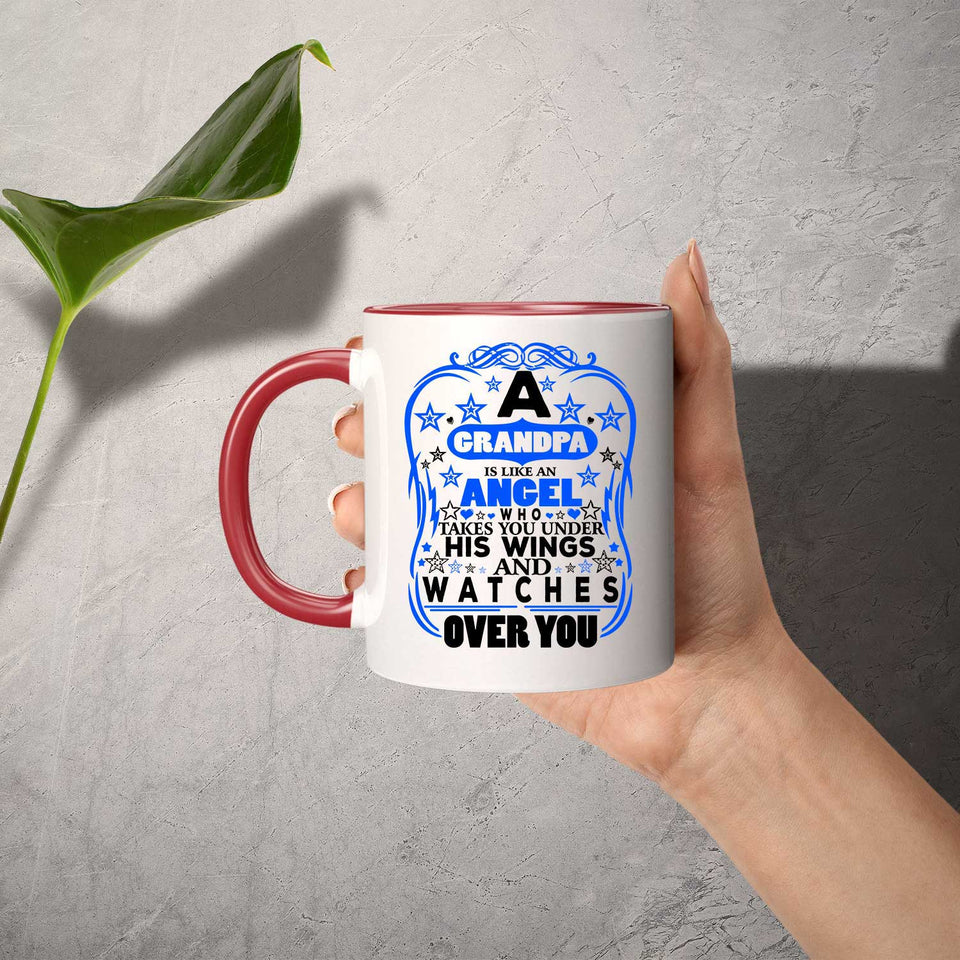 Grandpa Is An Angel Takes You Under His Wings - 11oz Accent Mug Red