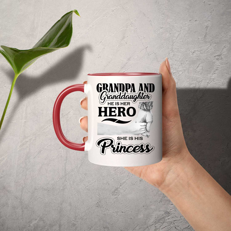 Grandpa & Granddaughter, He is Her Hero, She is His Princess - 11oz Accent Mug Red