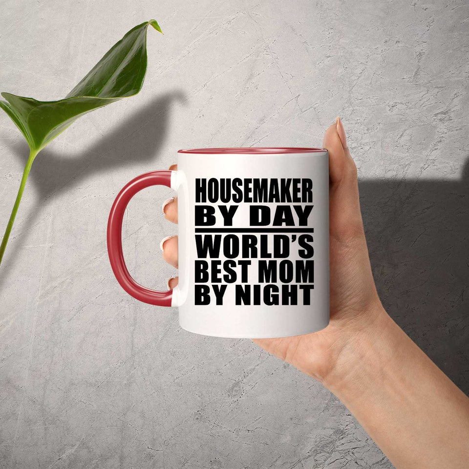Housemaker By Day World's Best Mom By Night - 11oz Accent Mug Red