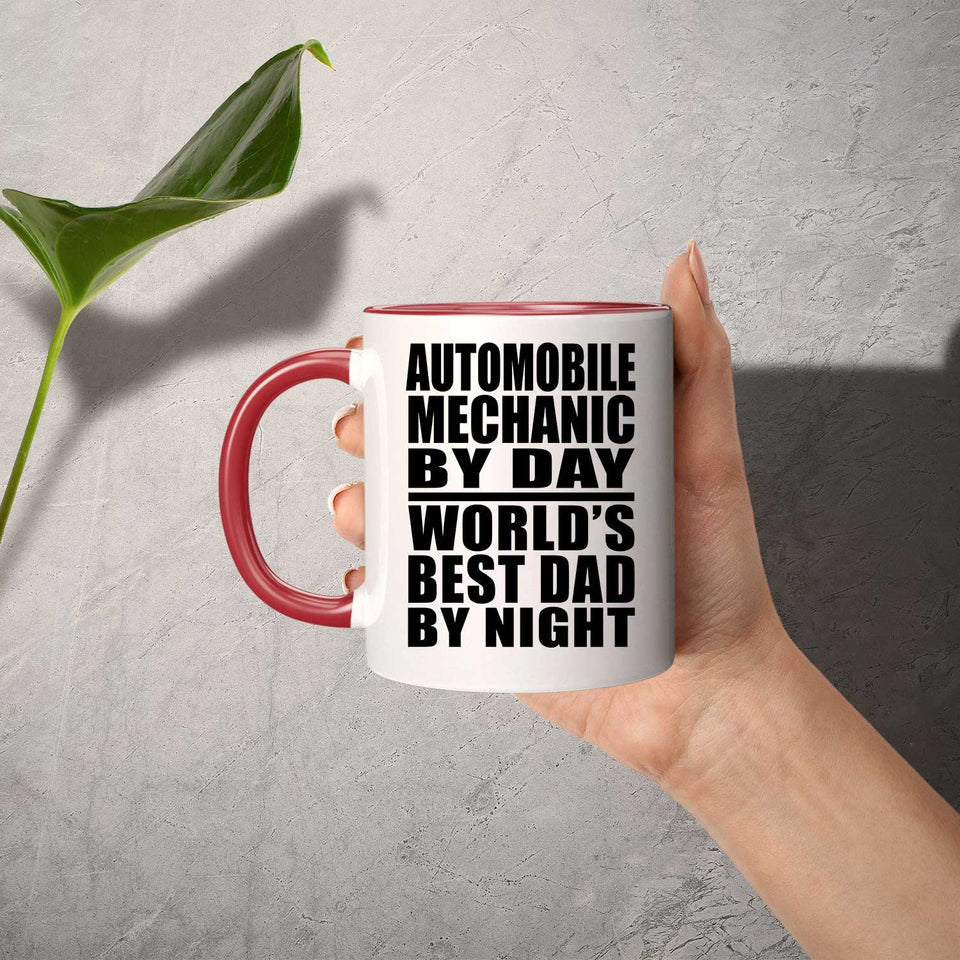 Automobile Mechanic By Day World's Best Dad By Night - 11oz Accent Mug Red