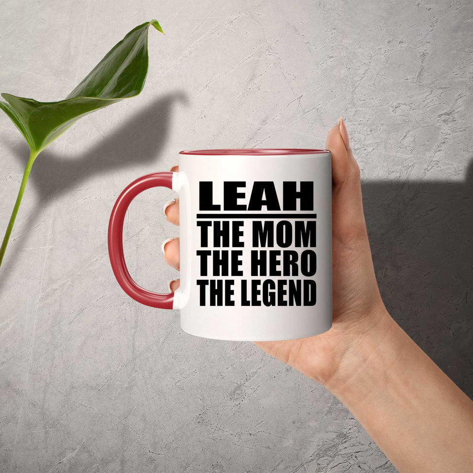Leah The Mom The Hero The Legend - 11oz Accent Mug Red