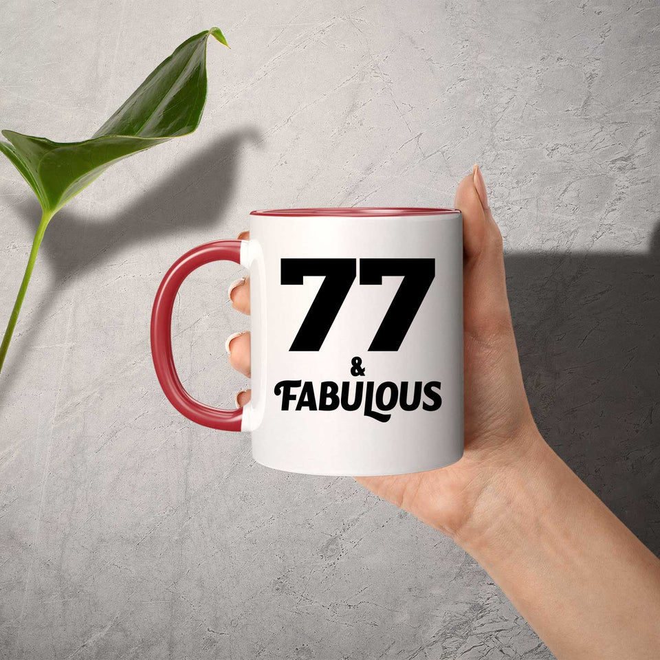77th Birthday 77 & Fabulous - 11oz Accent Mug Red