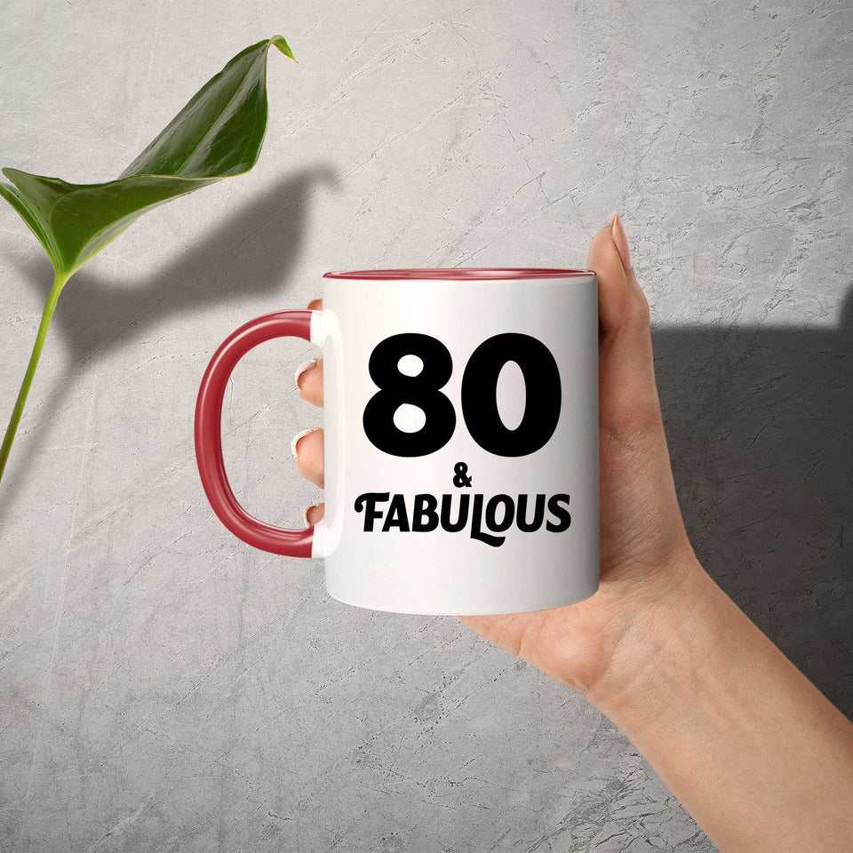 80th Birthday 80 & Fabulous - 11oz Accent Mug Red