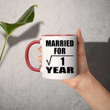 1st Anniversary Married For Square Root of 1 Year - 11oz Accent Mug Red