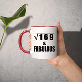 13th Birthday Square Root of 169 & Fabulous - 11oz Accent Mug Red