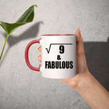 3rd Birthday Square Root of 9 & Fabulous - 11oz Accent Mug Red