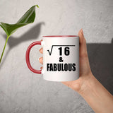 4th Birthday Square Root of 16 & Fabulous - 11oz Accent Mug Red