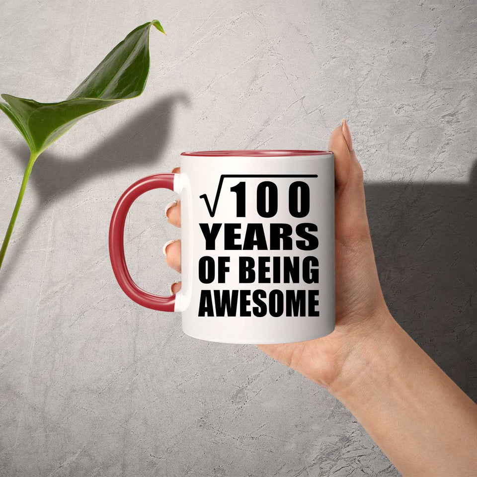 10th Birthday Square Root of 100 Years of Being Awesome - 11oz Accent Mug Red