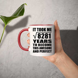 91st Birthday Took Square Root of 8281 Years To Awesome - 11oz Accent Mug Red