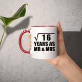 4th Anniversary Square Root of 16 Years As Mr & Mrs - 11oz Accent Mug Red