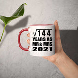 12th Anniversary Square Root of 144 Years As Mr & Mrs 2021 - 11oz Accent Mug Red