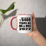 80th Anniversary Square Root of 6400 Years As Mr & Mrs 2022 - 11oz Accent Mug Red