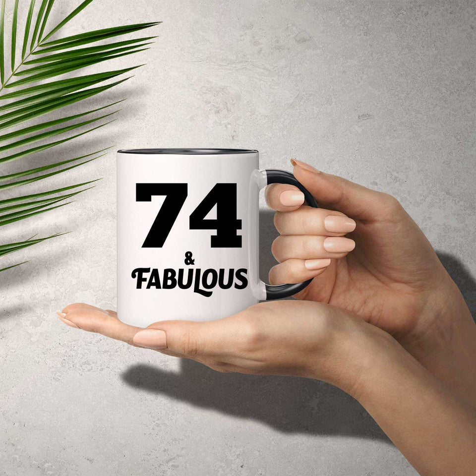 74th Birthday 74 & Fabulous - 11oz Accent Mug Black