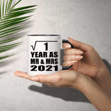 1st Anniversary Square Root of 1 Year As Mr & Mrs 2021 - 11oz Accent Mug Black