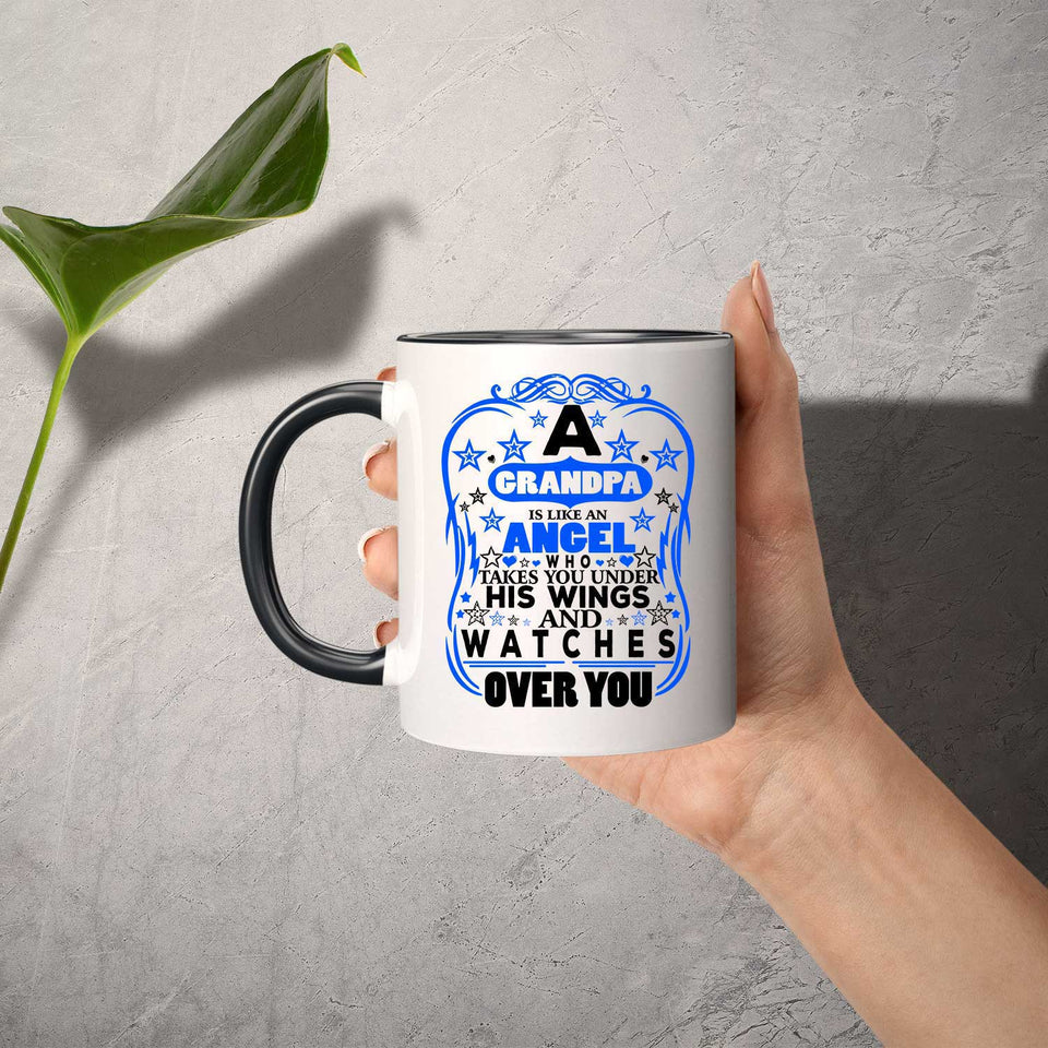 Grandpa Is An Angel Takes You Under His Wings - 11oz Accent Mug Black