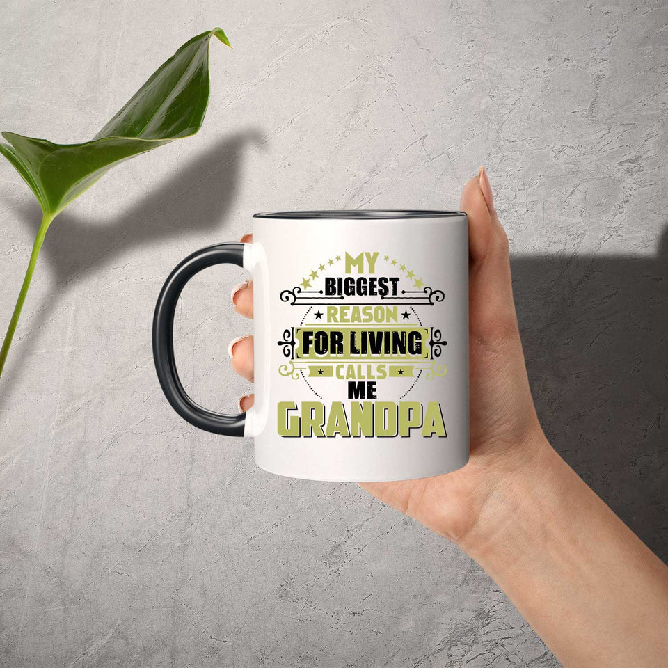 My Biggest Reason For Living Calls Me Grandpa - 11oz Accent Mug Black