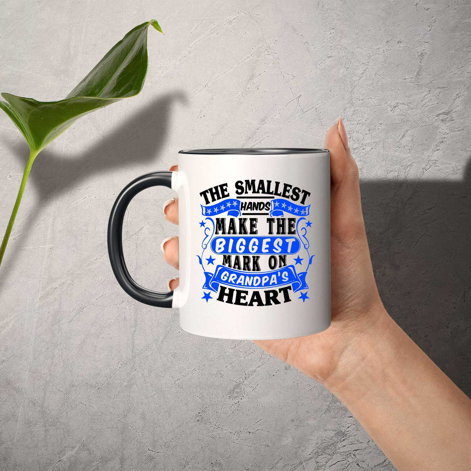 The Smallest Hands Make The Biggest Mark On Grandpa's Heart - 11oz Accent Mug Black