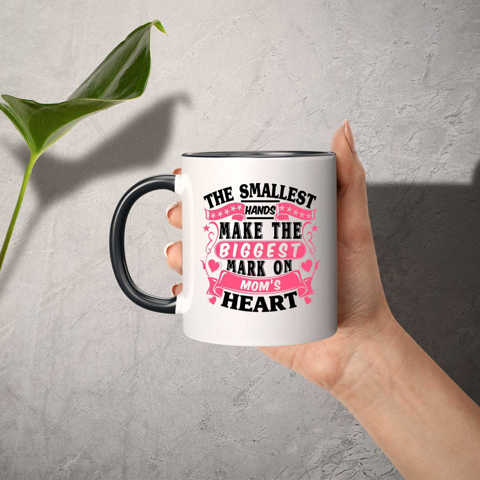 The Smallest Hands Make The Biggest Mark On Mom's Heart - 11oz Accent Mug Black