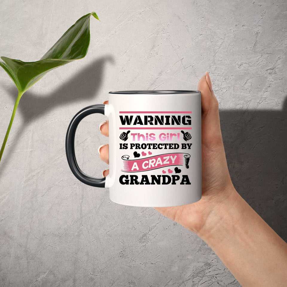 Warning This Girl Is Protected by A Crazy Grandpa - 11oz Accent Mug Black