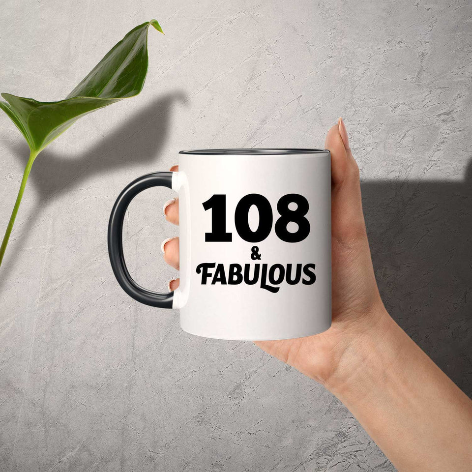 108th Birthday 108 & Fabulous - 11oz Accent Mug Black